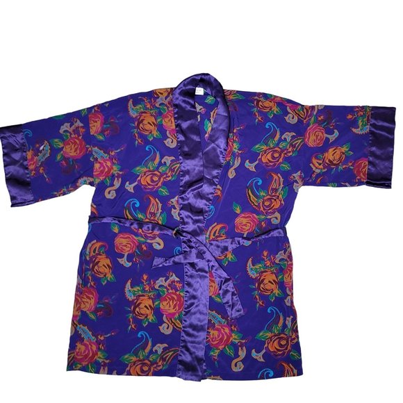 Victorias secret gold label silky purple polyester floral robe one size fit all - Picture 2 of 6